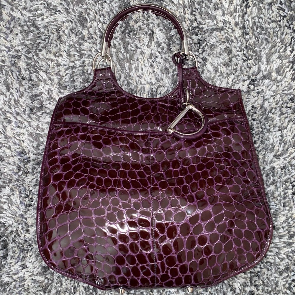 Christian Dior 61 Shoulder Bag Crocodile Embossed Patent Medium